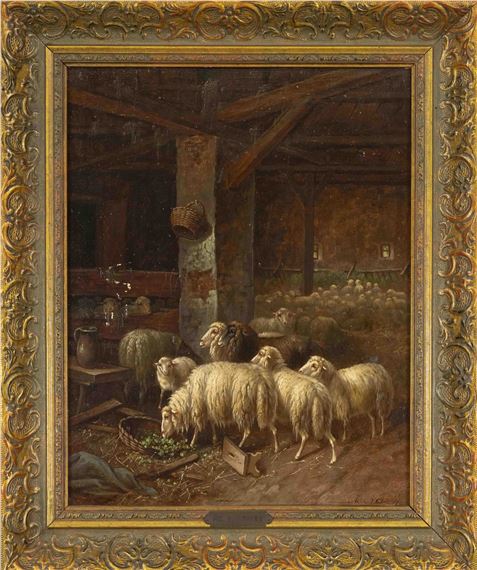 Stallinterieur mit Schafen - Adolf Nowey