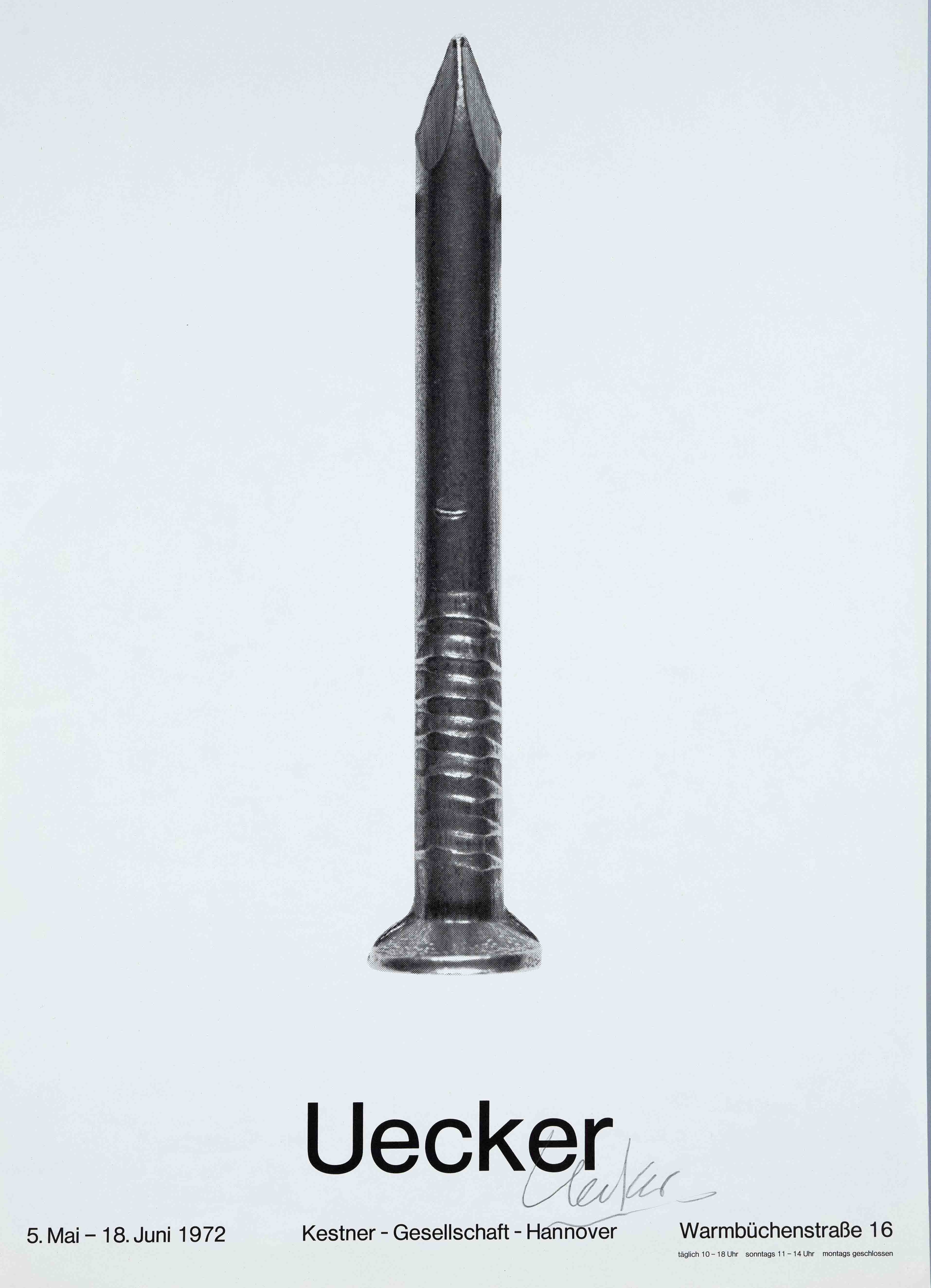 Artwork by Günther Uecker, handsigniertes Plakat zur Ausstellung in der Kestner-Gesellschaft 1972, Made of offset print on paper