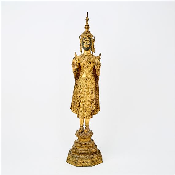 A Thai Gilt Lacquered Bronze Figure of Standing Buddha