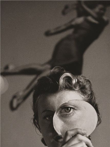 Jeanine PrÃ©vert with a magnifying glass - Pierre Boucher