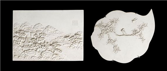 A Pair of Chinese Slip-Decorated Porcelain Panels by Chinese School, 19th Century, 19th Century