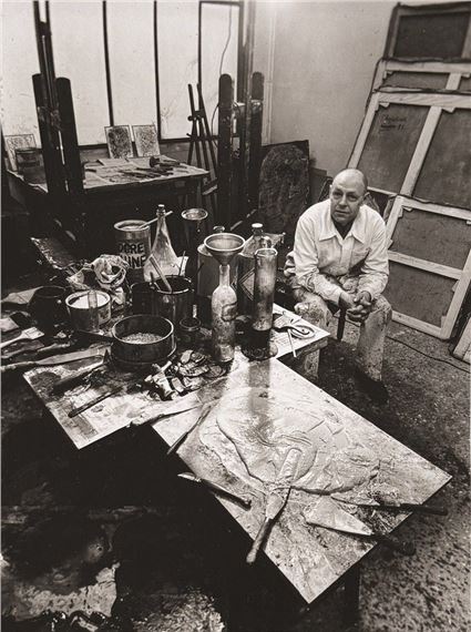 Jean Dubuffet in his studio