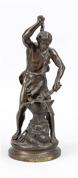 Bronzeplastik eines jungen Schmiedes als Allegorie der Arbeit - Adrien Etienne Gaudez