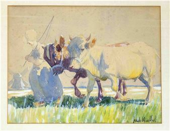 Holländische Bäuerin mit zwei Kühen auf dem Feld - Hans Wurffel