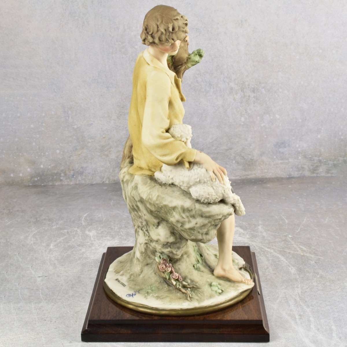 Artwork by Giuseppe Armani, Figure of a Shepherd with Sheep, Made of Capodimonte Porcelain