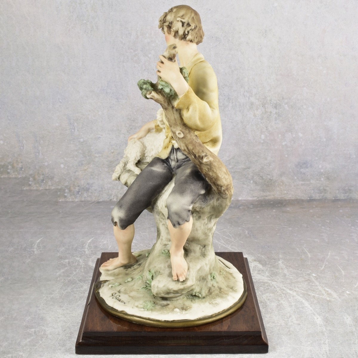 Artwork by Giuseppe Armani, Figure of a Shepherd with Sheep, Made of Capodimonte Porcelain