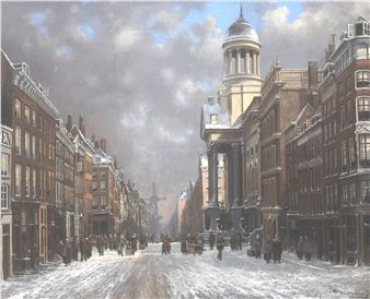 Winter cityscape of the Kipstraat in Rotterdam - Franciscus Lodewijk van Gulik