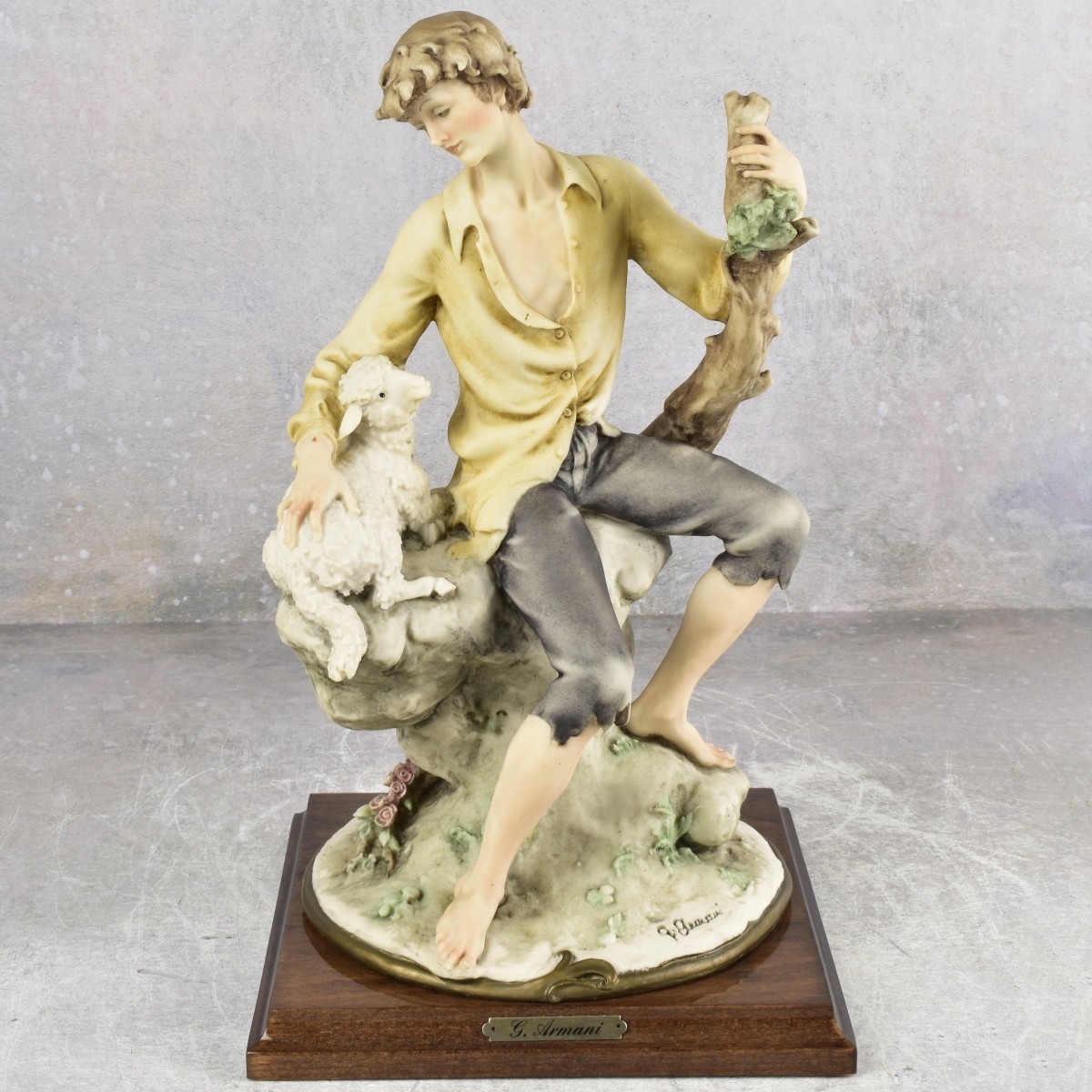 Artwork by Giuseppe Armani, Figure of a Shepherd with Sheep, Made of Capodimonte Porcelain
