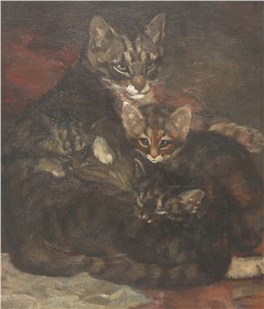 Mother cat with three kittens - Cornelis Jan Mension