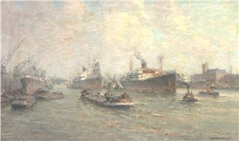 Port activity in the Rotterdam Maashaven - Gerardus Johannes Delfgaauw