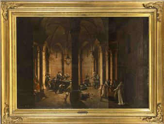 ritterliche Schlacht in rundem Gewölbesaal - Ludwig Kohl