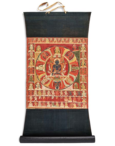 A thangka depicting a mandala of Akshobhya - Tibetan School, 14th Century