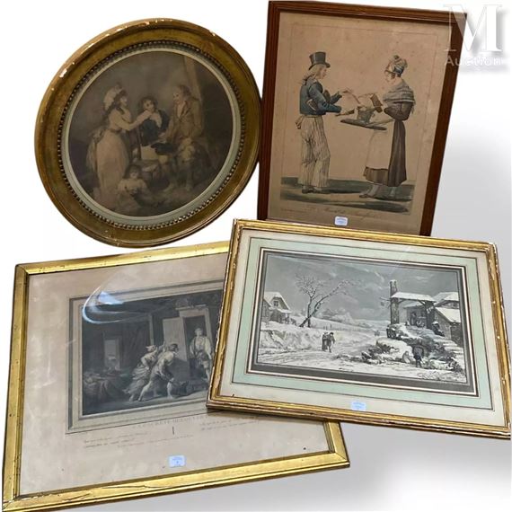 Réunion de quatre estampes encadrées - Jean-Honoré Fragonard