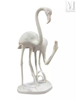 Groupe de flamants roses en porcelaine blanche - Elfriede Reichel-drechsler