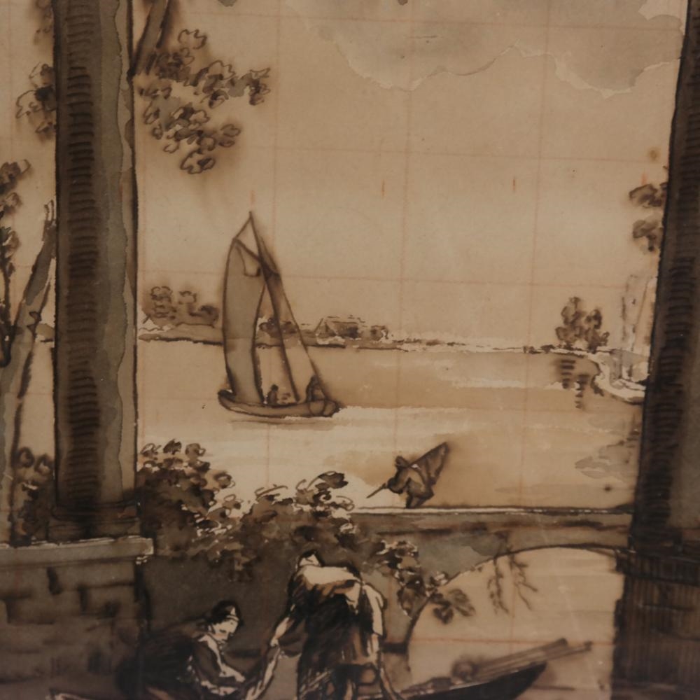Artwork by Francesco Guardi, Landscape Study, Made of Ink On Paper