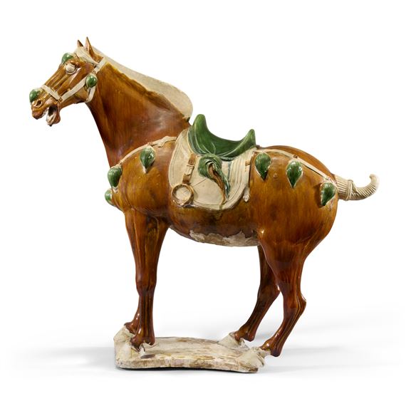 A MASSIVE SANCAI-GLAZED POTTERY FIGURE OF A CAPARISONED FERGHANA HORSE - Chinese School