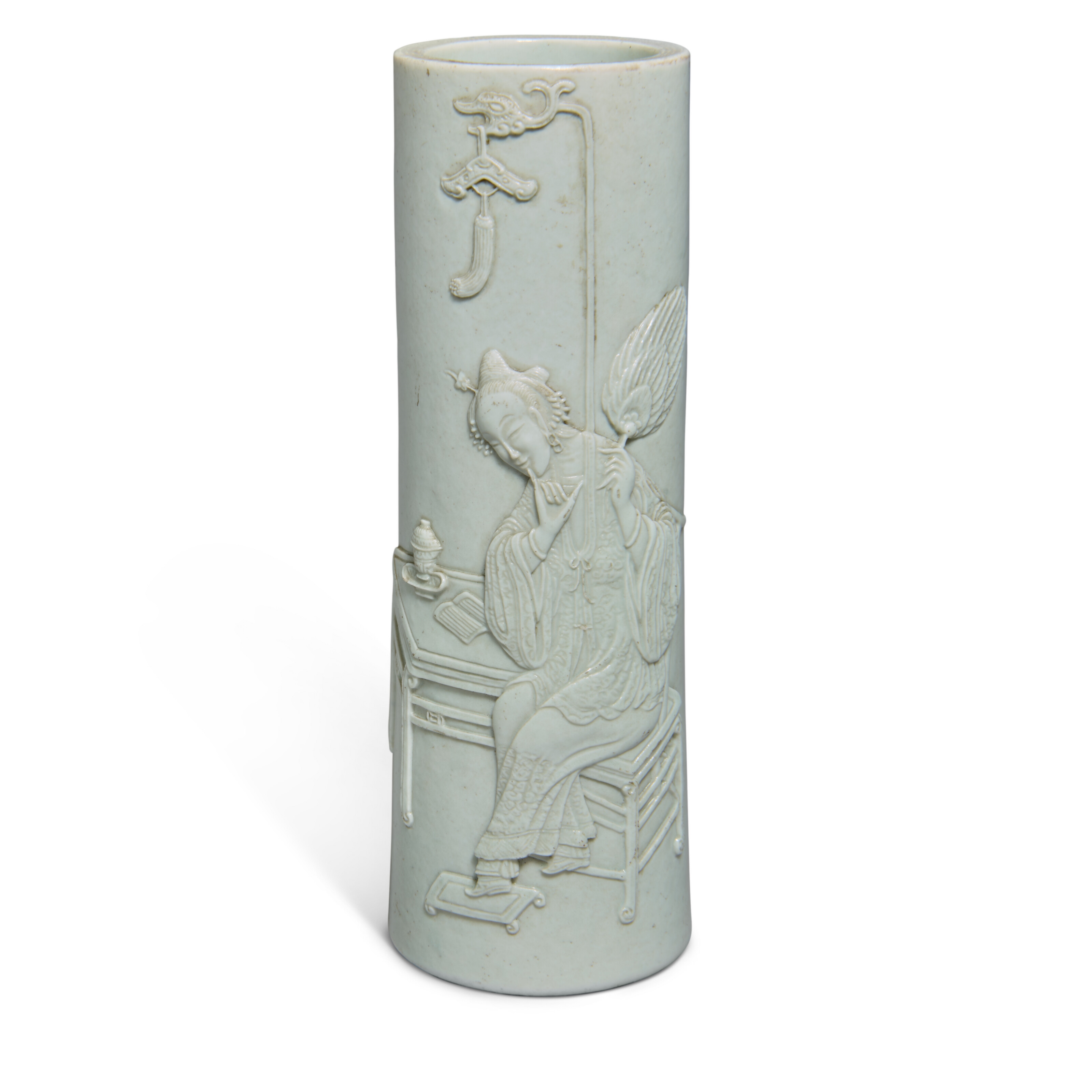 Artwork by Chinese School, 19th Century, A WHITE-GLAZED SLENDER CYLINDRICAL 'COURT LADY' BRUSH POT, BITONG