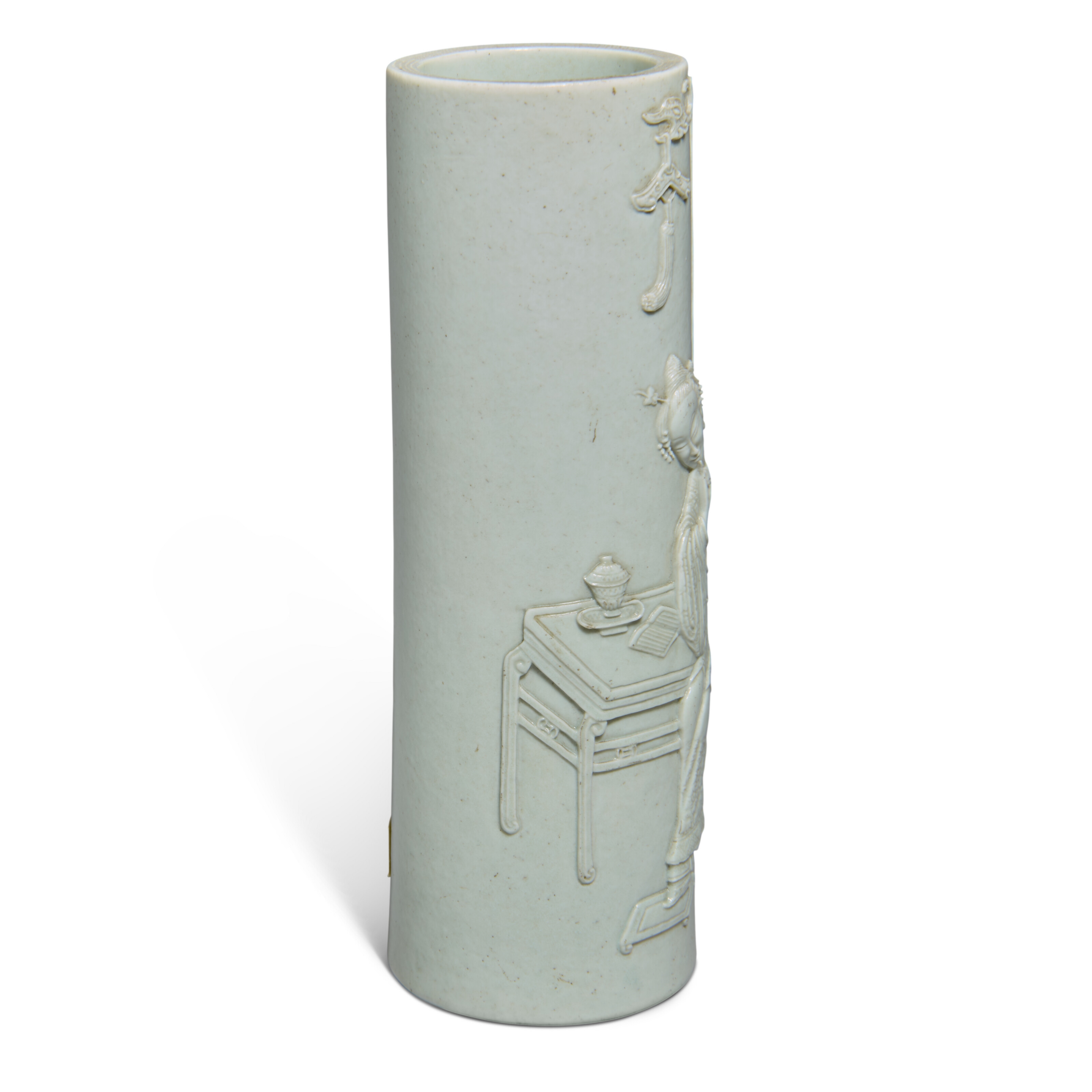Artwork by Chinese School, 19th Century, A WHITE-GLAZED SLENDER CYLINDRICAL 'COURT LADY' BRUSH POT, BITONG