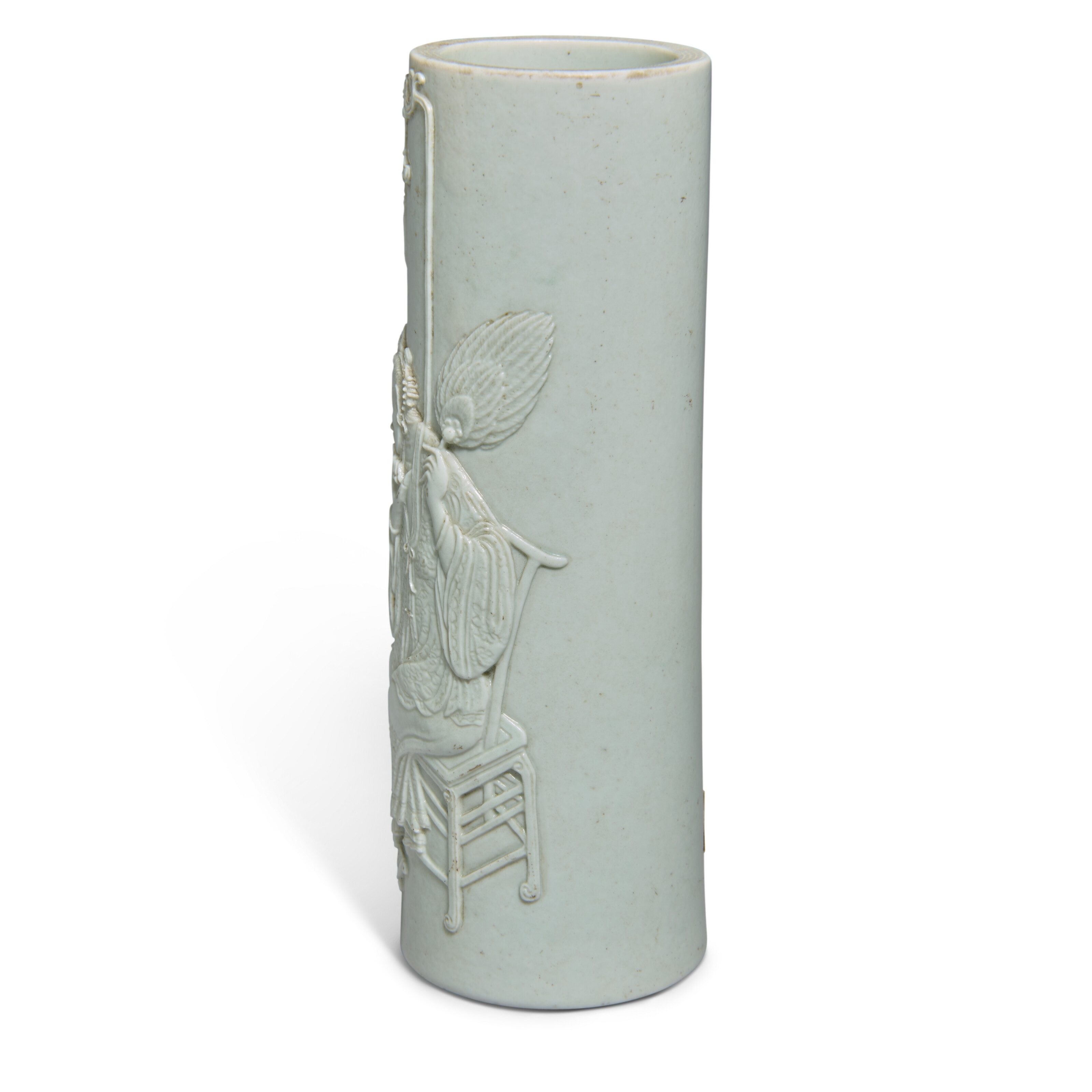 Artwork by Chinese School, 19th Century, A WHITE-GLAZED SLENDER CYLINDRICAL 'COURT LADY' BRUSH POT, BITONG