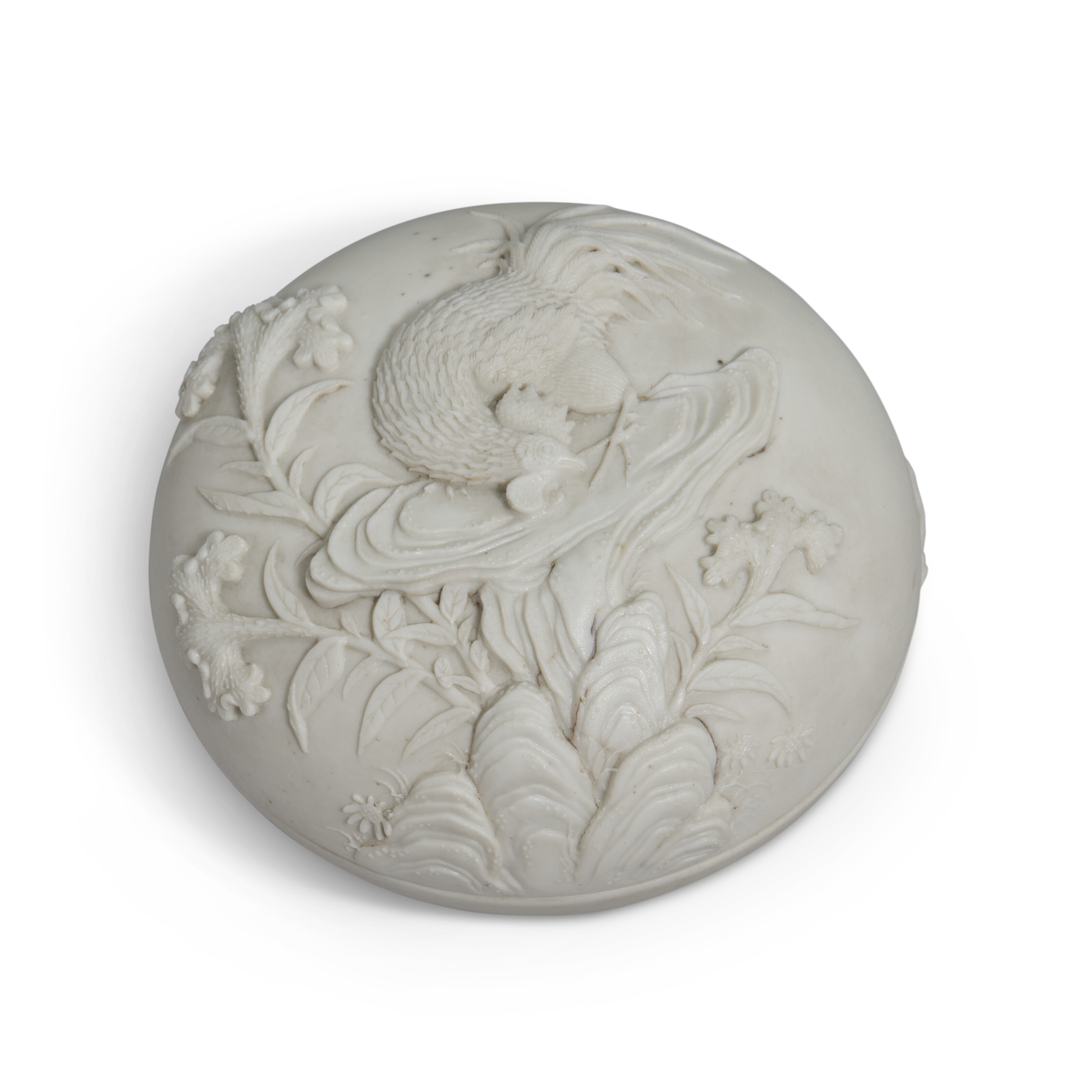Artwork by Chinese School, 19th Century, A WHITE BISCUIT 'COCKEREL' CIRCULAR BOX AND COVER, Made of BISCUIT