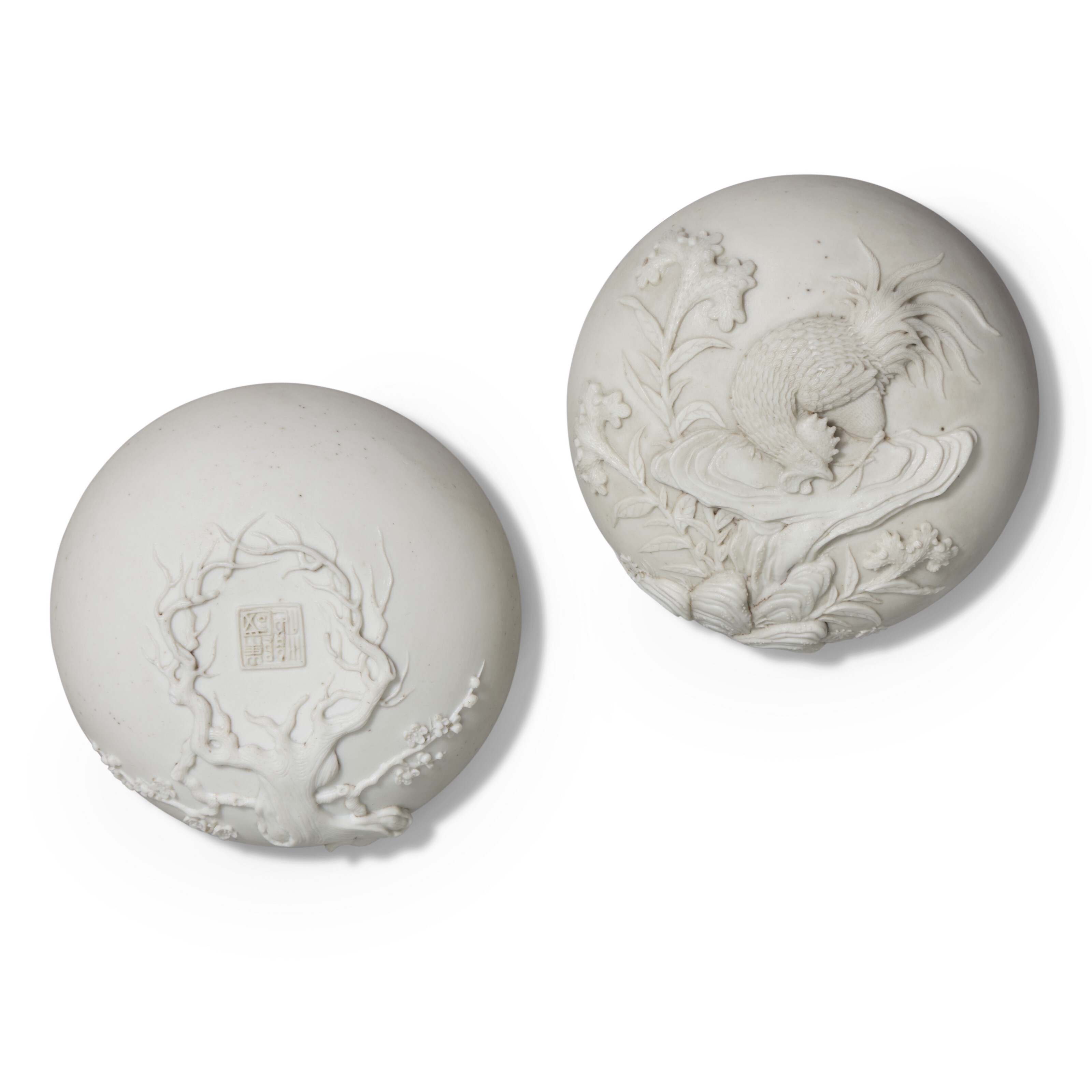 Artwork by Chinese School, 19th Century, A WHITE BISCUIT 'COCKEREL' CIRCULAR BOX AND COVER, Made of BISCUIT