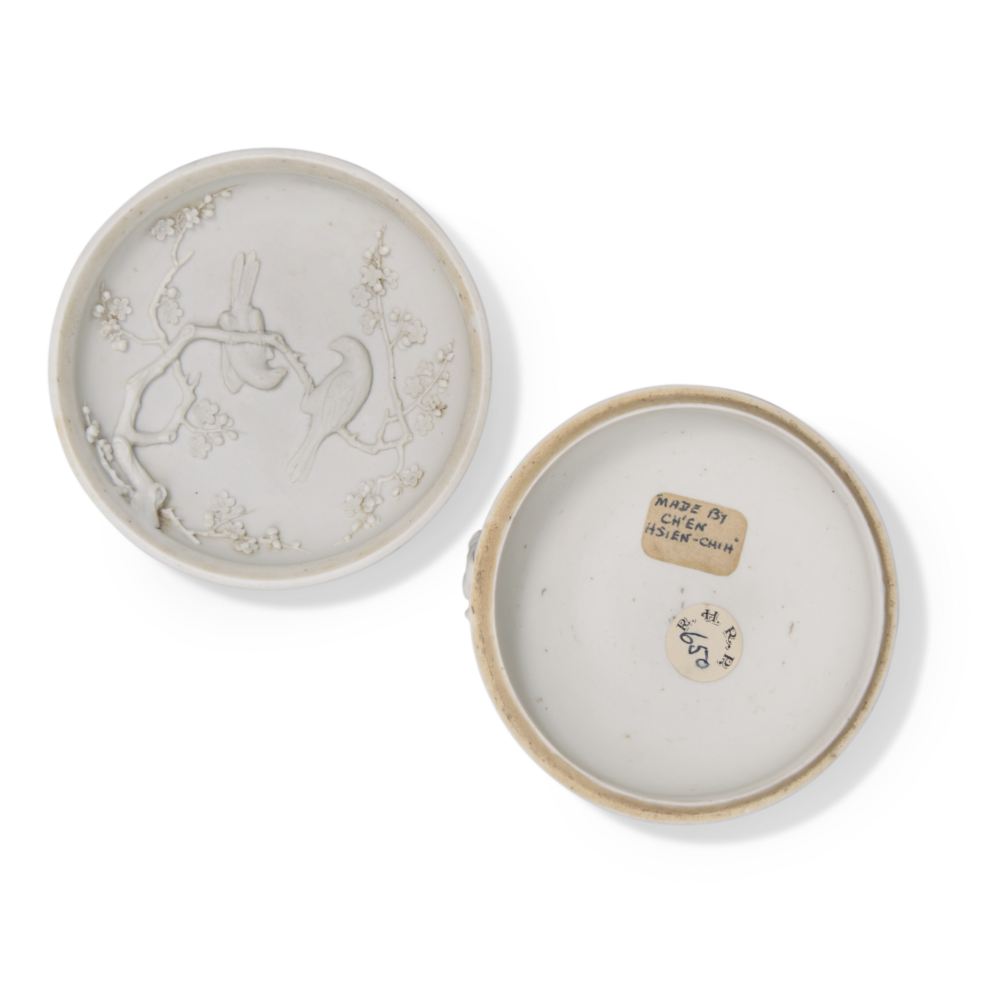 Artwork by Chinese School, 19th Century, A WHITE BISCUIT 'COCKEREL' CIRCULAR BOX AND COVER, Made of BISCUIT