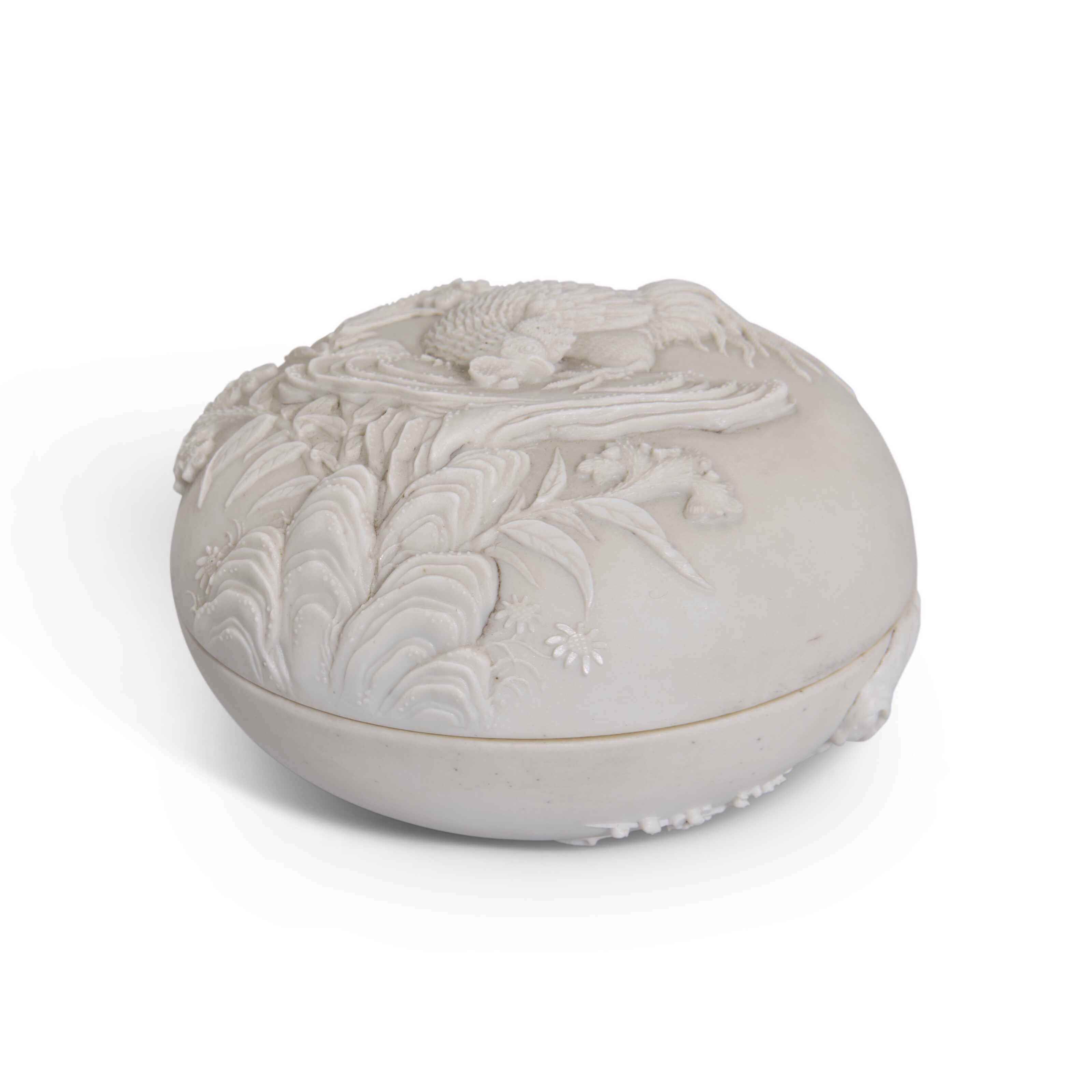 Artwork by Chinese School, 19th Century, A WHITE BISCUIT 'COCKEREL' CIRCULAR BOX AND COVER, Made of BISCUIT