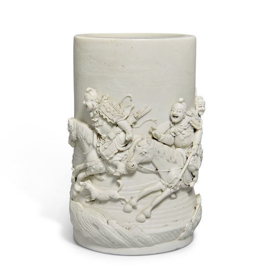 A WHITE BISCUIT CYLINDRICAL BRUSH POT, BITONG - Chinese School, 19th Century