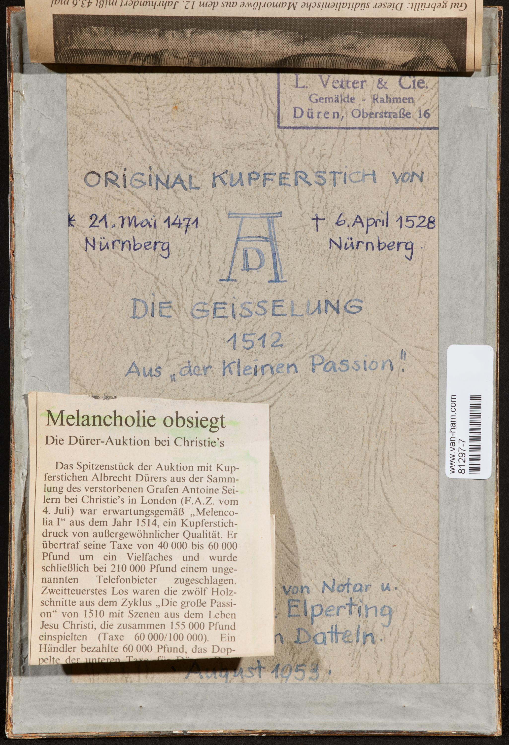 Artwork by Albrecht Dürer, Flagellation of Christ, Made of Copperplate Engraving On Paper