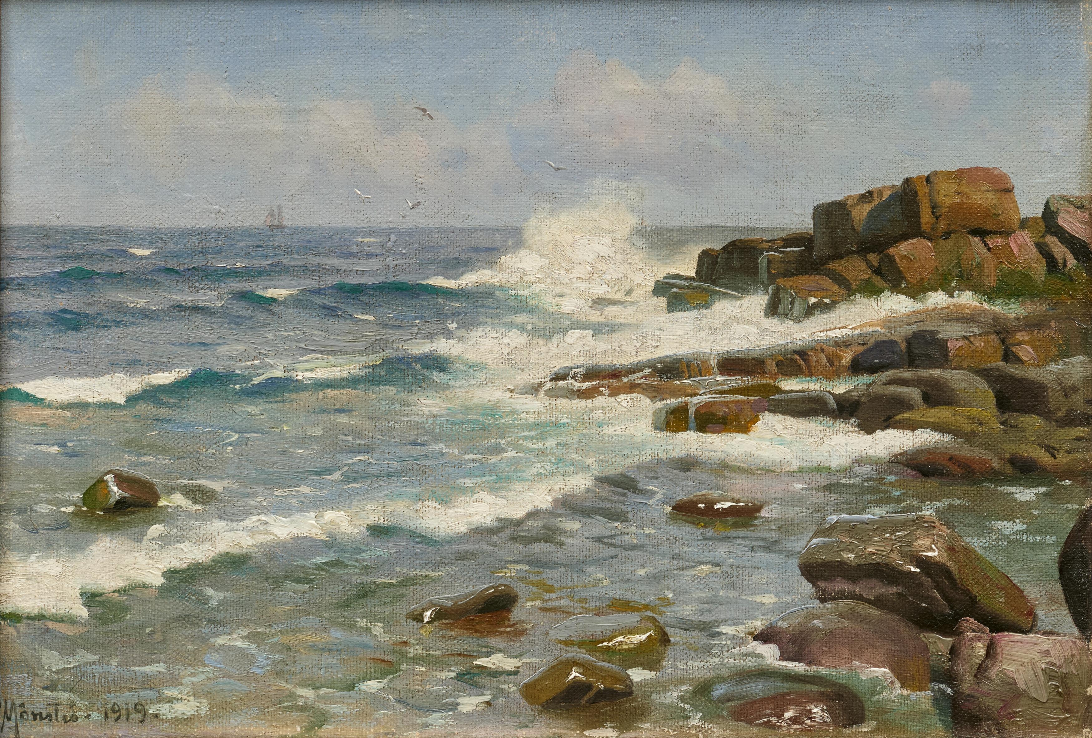 Artwork by Peder Mork Monsted, Coast in front of Bornholm, Made of Oil On Canvas
