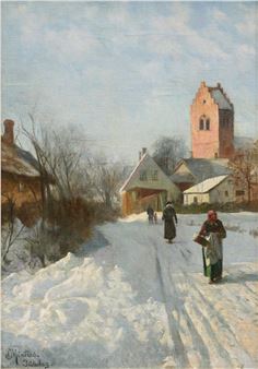 Christmas Day in a Snowy Village in Denmark