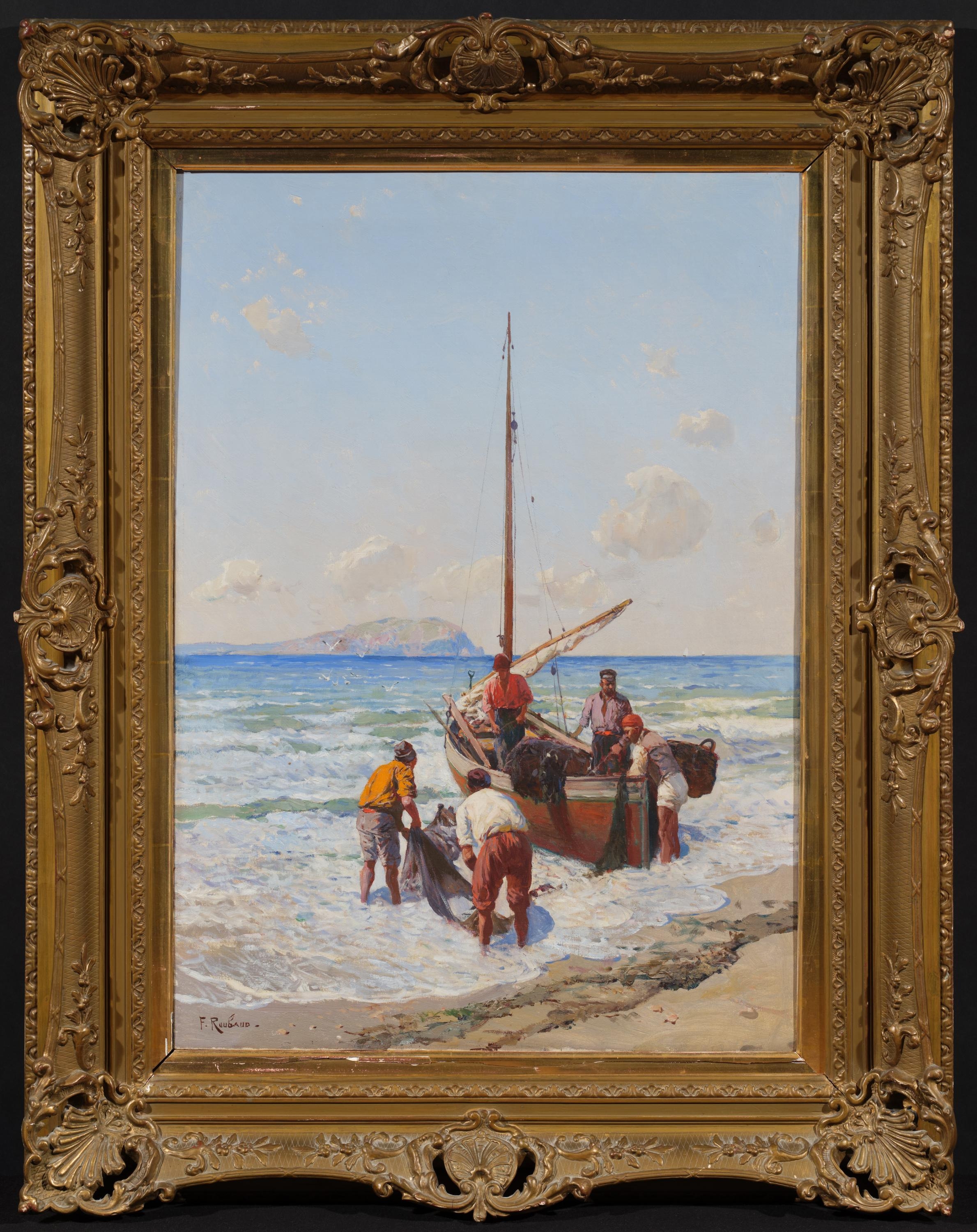 Artwork by Frants Alekseevich Rubo, Fishermen Hauling in Their Catch on the Black Sea Coast, Made of Oil On Canvas