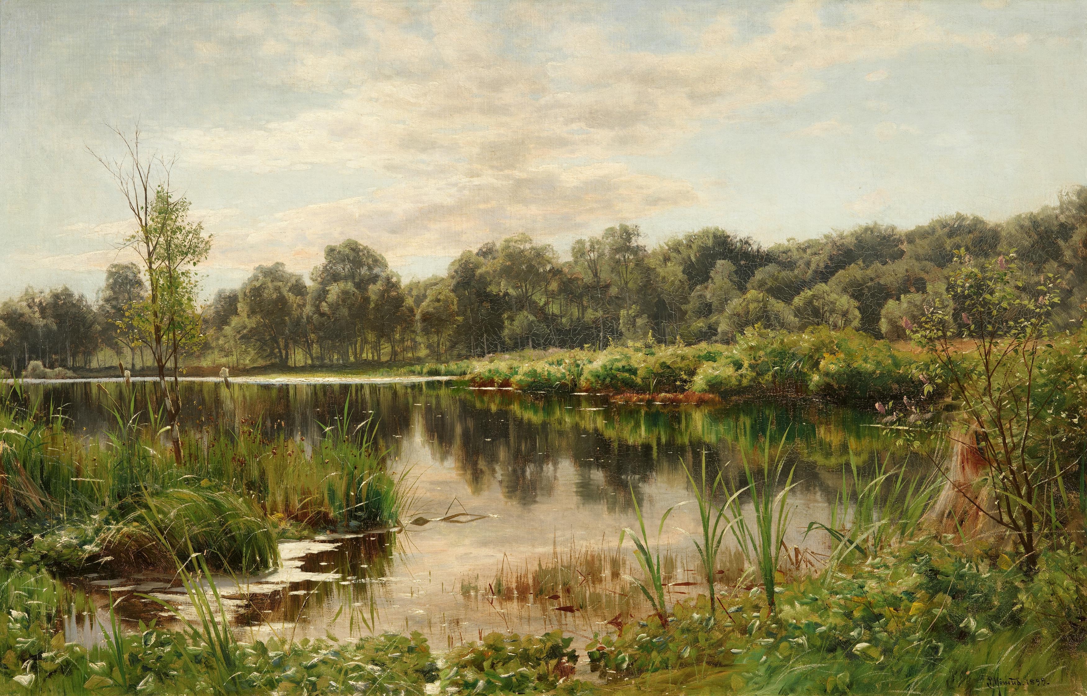 Artwork by Peder Mork Monsted, Lake Scenerey in Sun Light, Made of Oil On Canvas