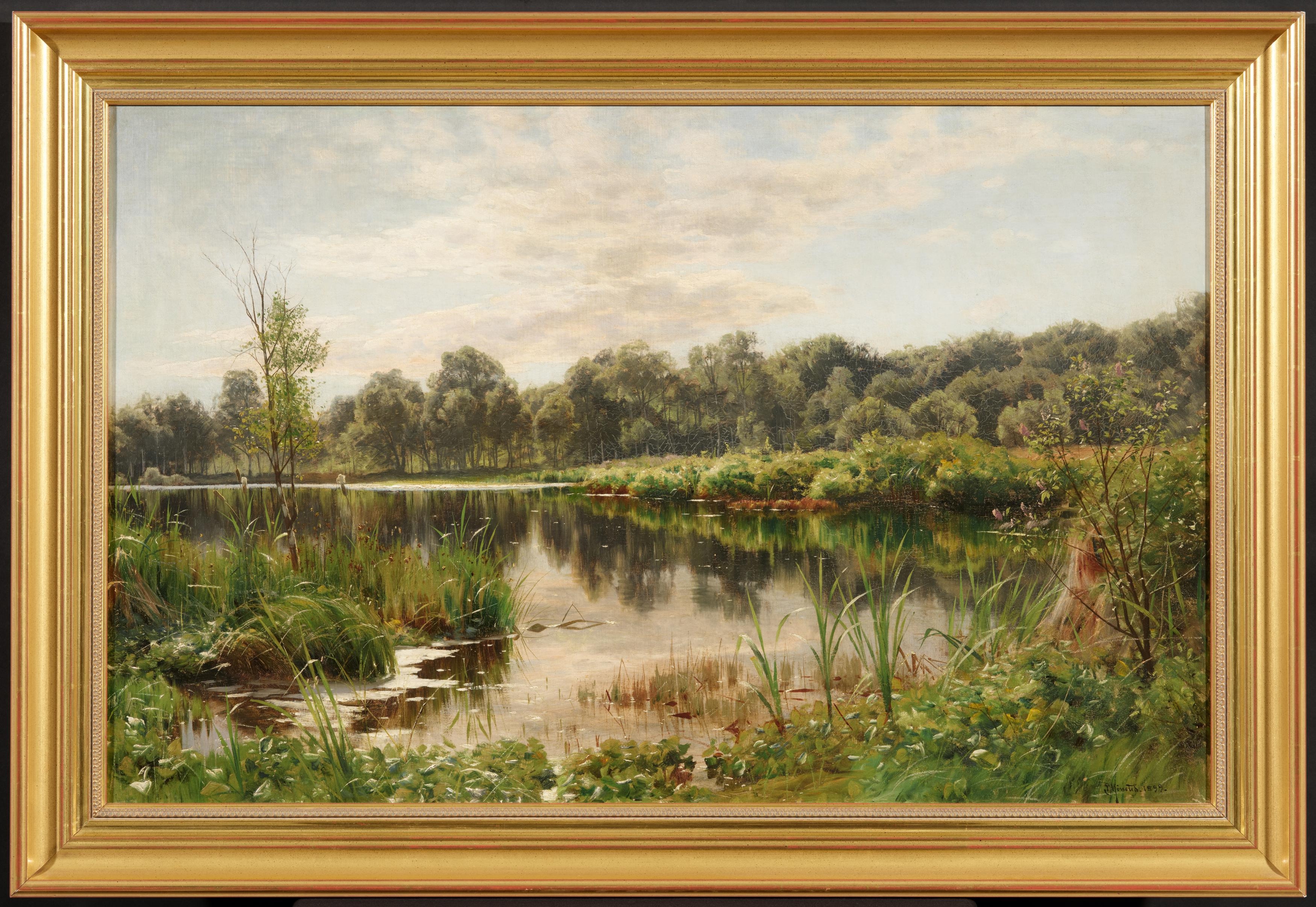 Artwork by Peder Mork Monsted, Lake Scenerey in Sun Light, Made of Oil On Canvas