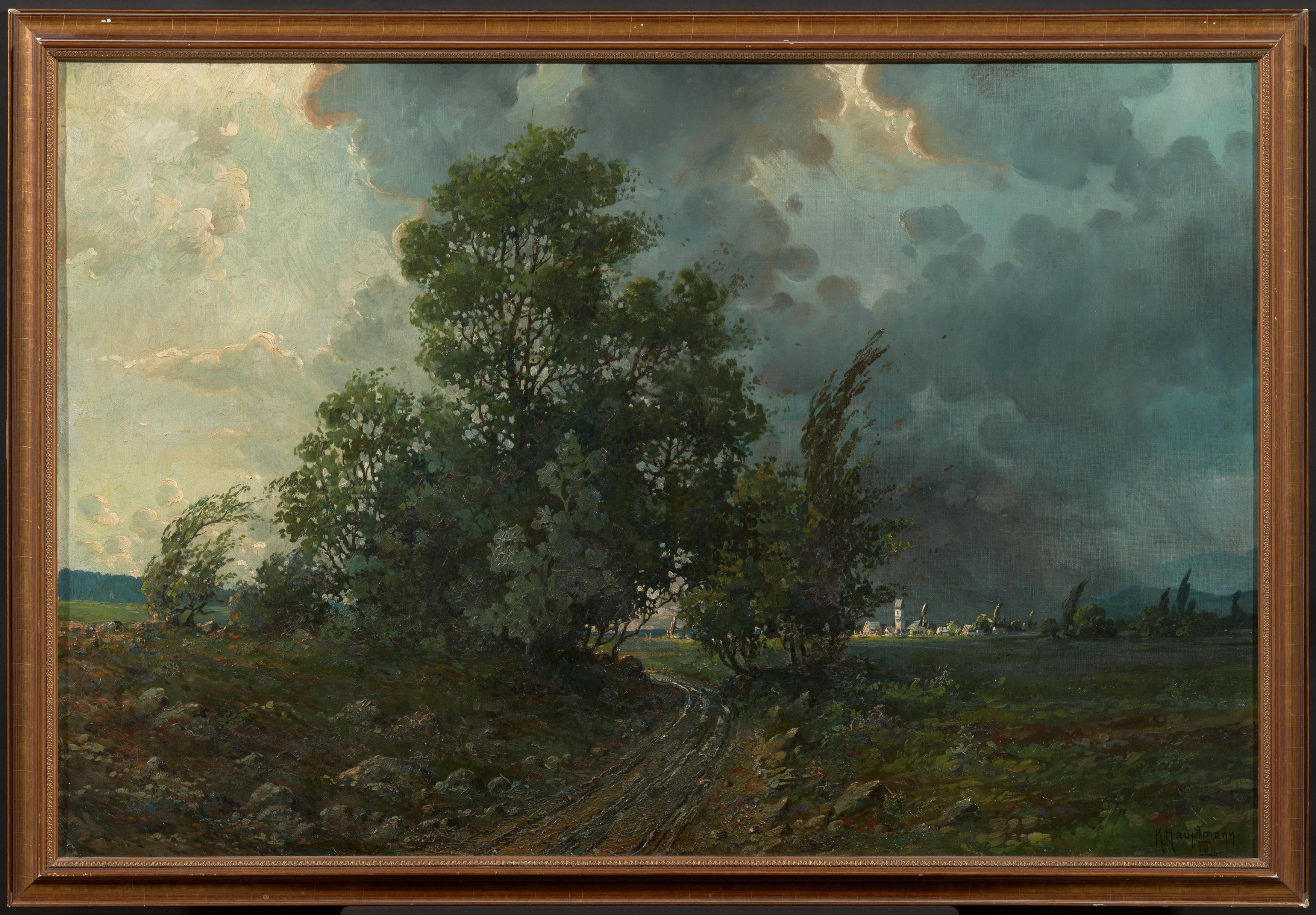 Artwork by Karl Hauptmann, Black Forest Landscape in a Lightning Storm, Made of Oil On Canvas