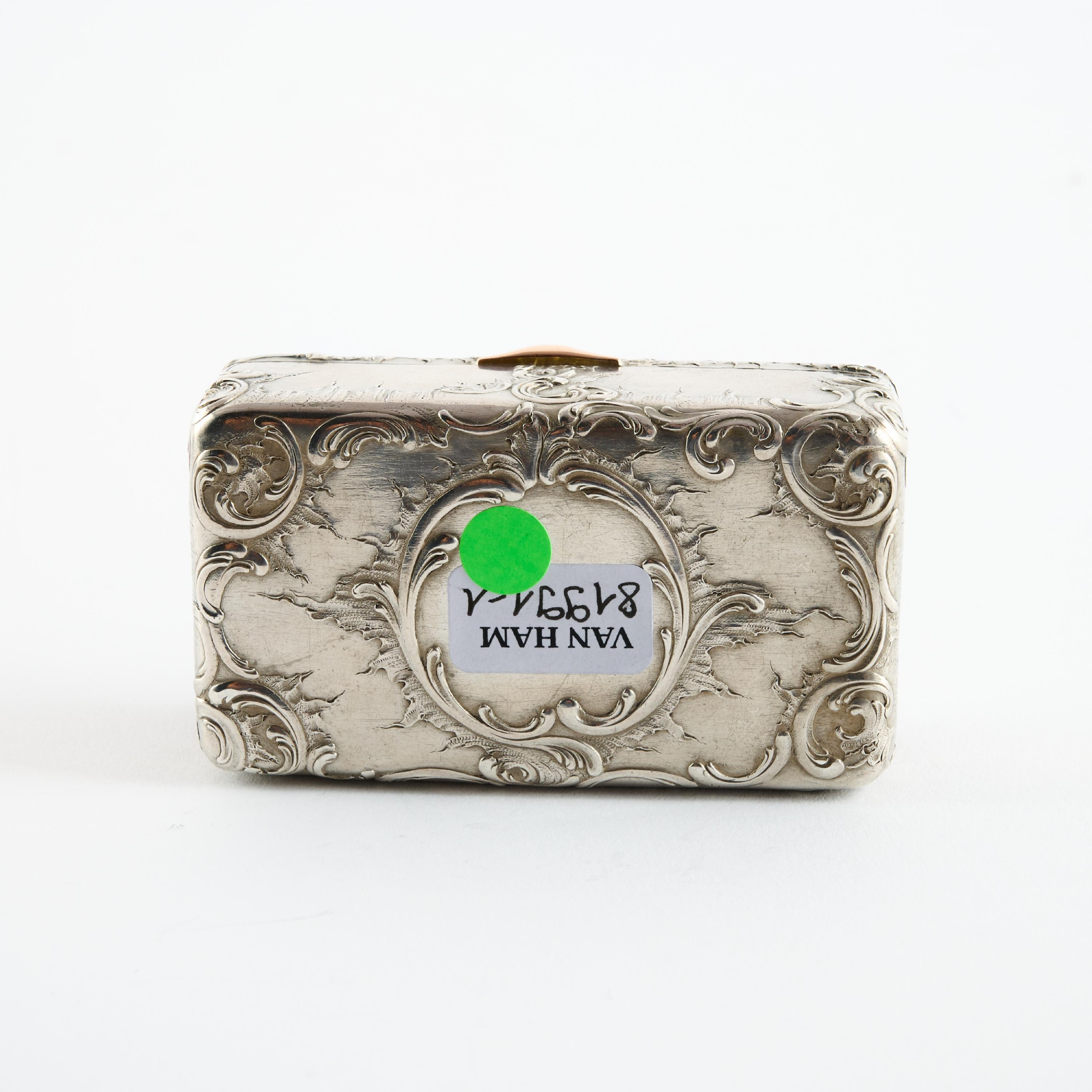 Artwork by Mikhail Ovchinnikov, RECTANGULAR SILVER TABATIERE WITH APPLIED MONOGRAM, Made of Silver With Inner Gilding