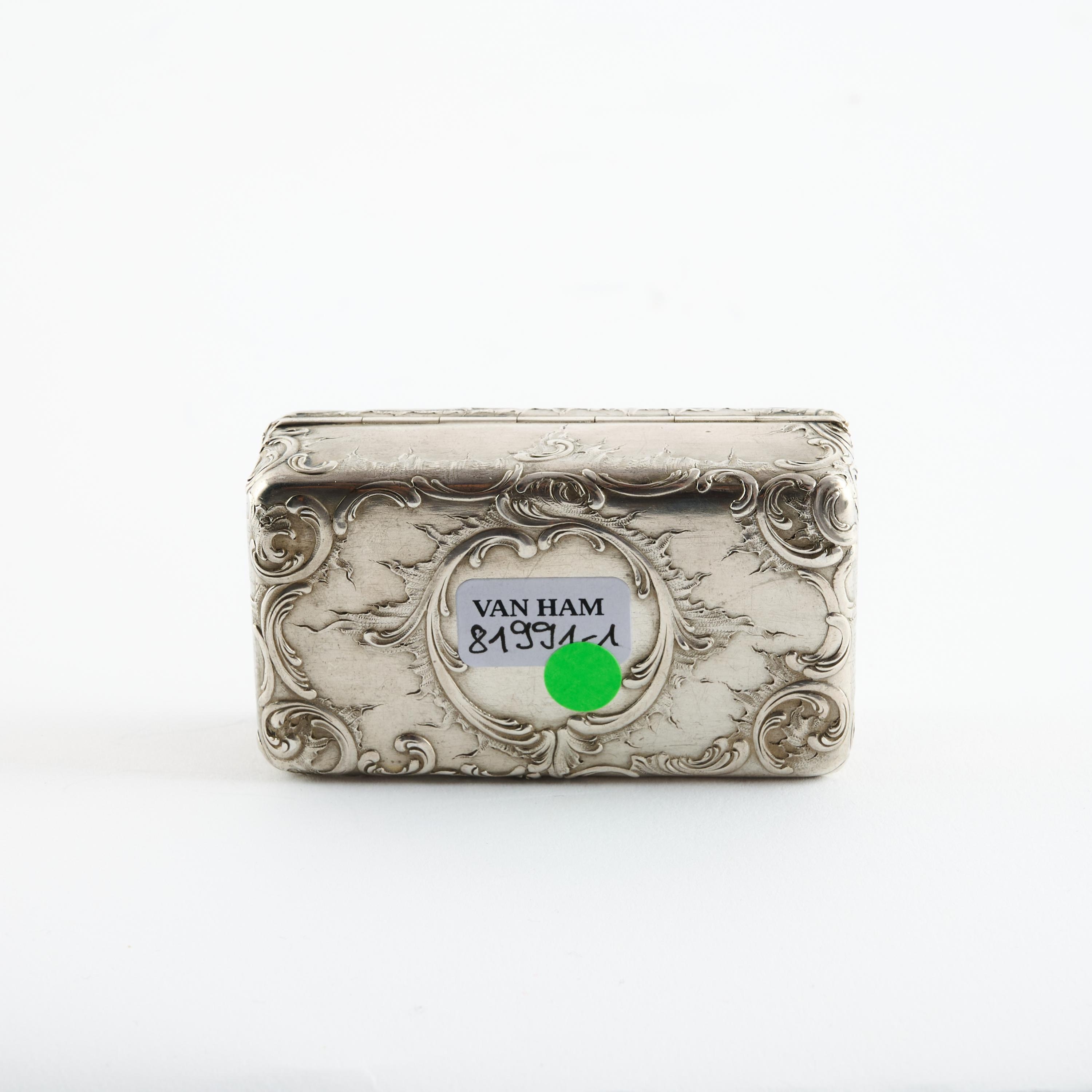 Artwork by Mikhail Ovchinnikov, RECTANGULAR SILVER TABATIERE WITH APPLIED MONOGRAM, Made of Silver With Inner Gilding