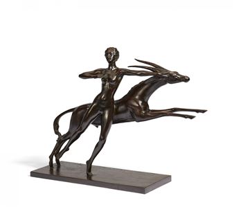 BRONZE FIGURINE OF DIANA WITH GAZELLE