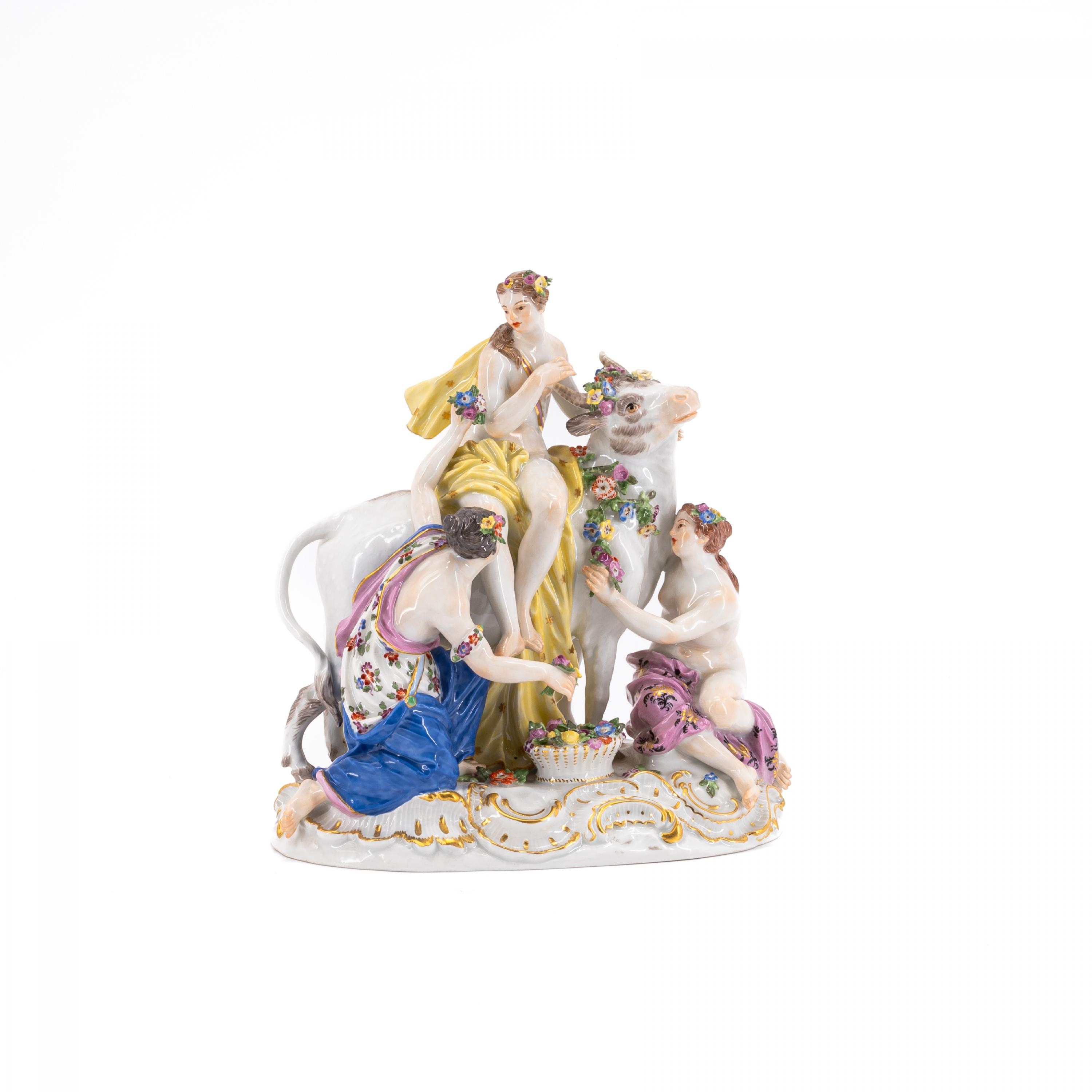 Artwork by F.E. Meyer, PORCELAIN FIGURINE OF EUROPA ON THE BULL, Made of Porcelain, Enriched In Colours