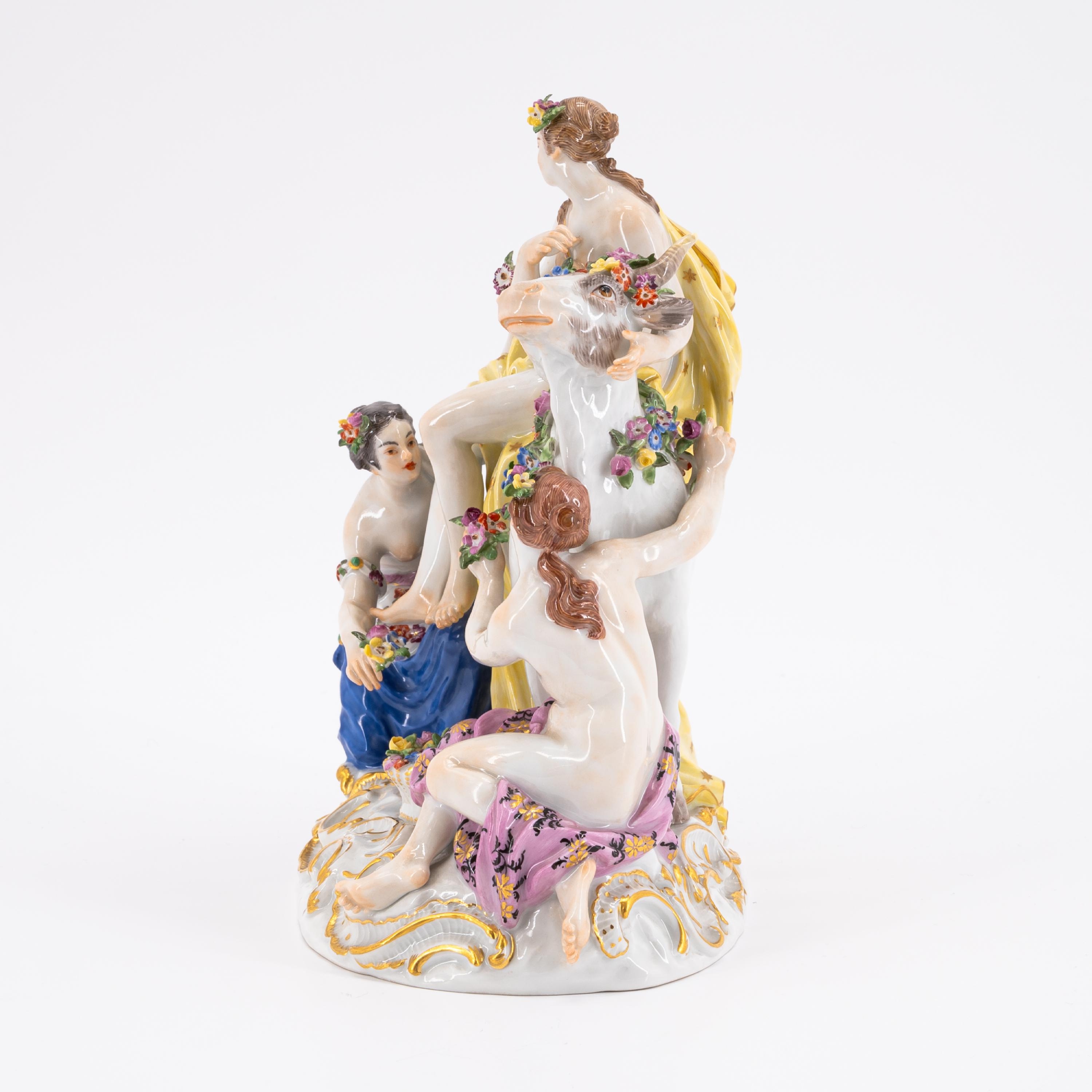 Artwork by F.E. Meyer, PORCELAIN FIGURINE OF EUROPA ON THE BULL, Made of Porcelain, Enriched In Colours