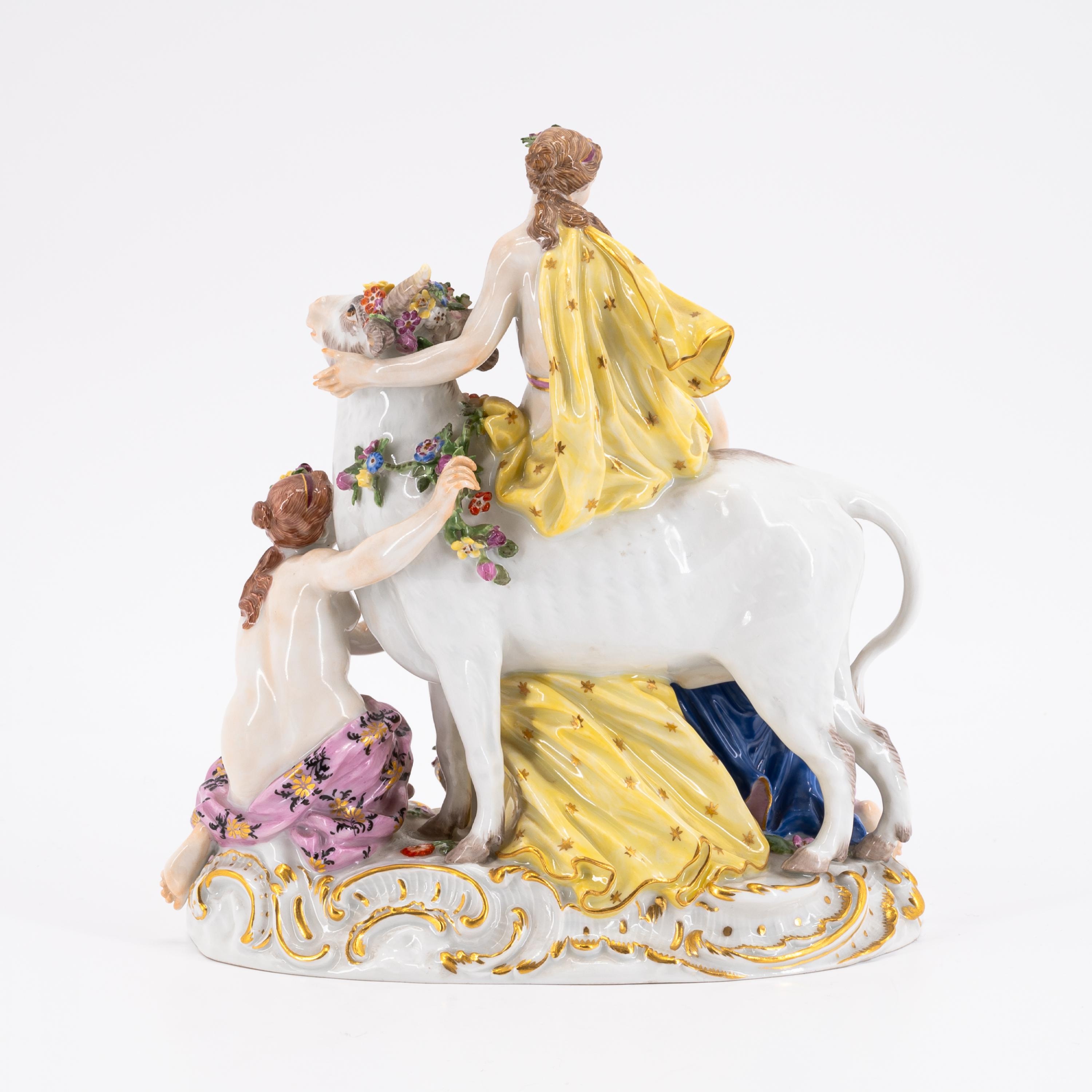 Artwork by F.E. Meyer, PORCELAIN FIGURINE OF EUROPA ON THE BULL, Made of Porcelain, Enriched In Colours