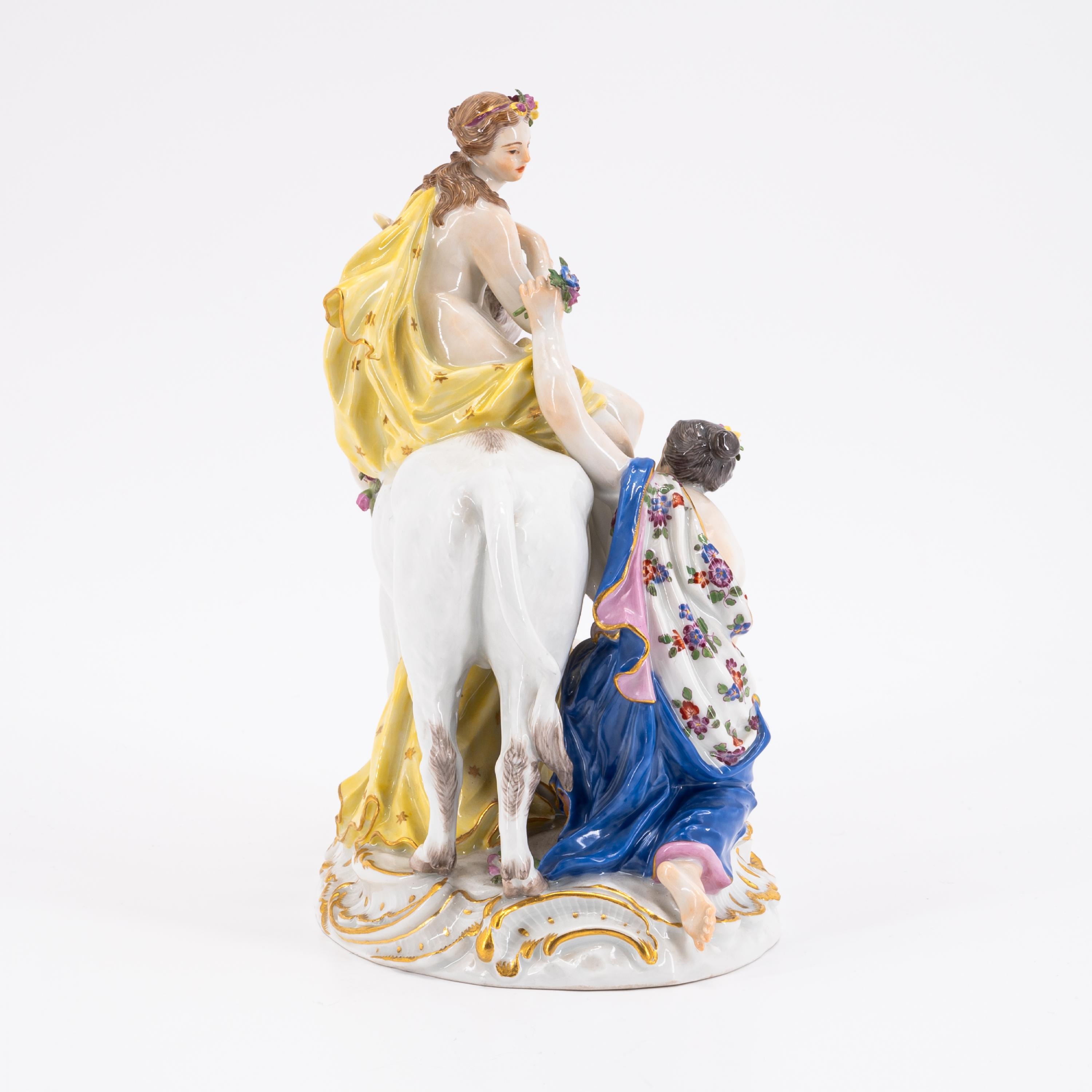 Artwork by F.E. Meyer, PORCELAIN FIGURINE OF EUROPA ON THE BULL, Made of Porcelain, Enriched In Colours