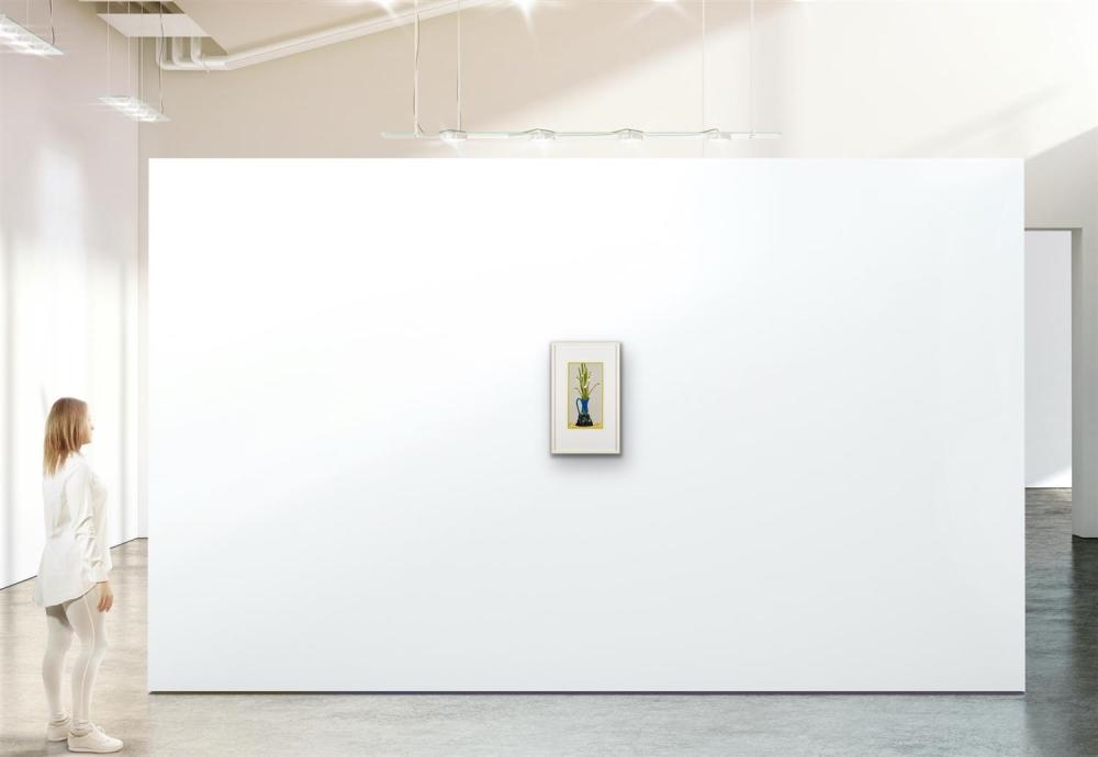 Artwork by Elaine Haxton, Angel with Horn (Merry Christmas), Tourrettes Sur Loup, France, Made of Ink And Gouache On Board With Sgraffito On Paper On Cardboard