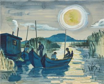 Fischer auf dem Gardersee bei Mondlicht - Max Pechstein