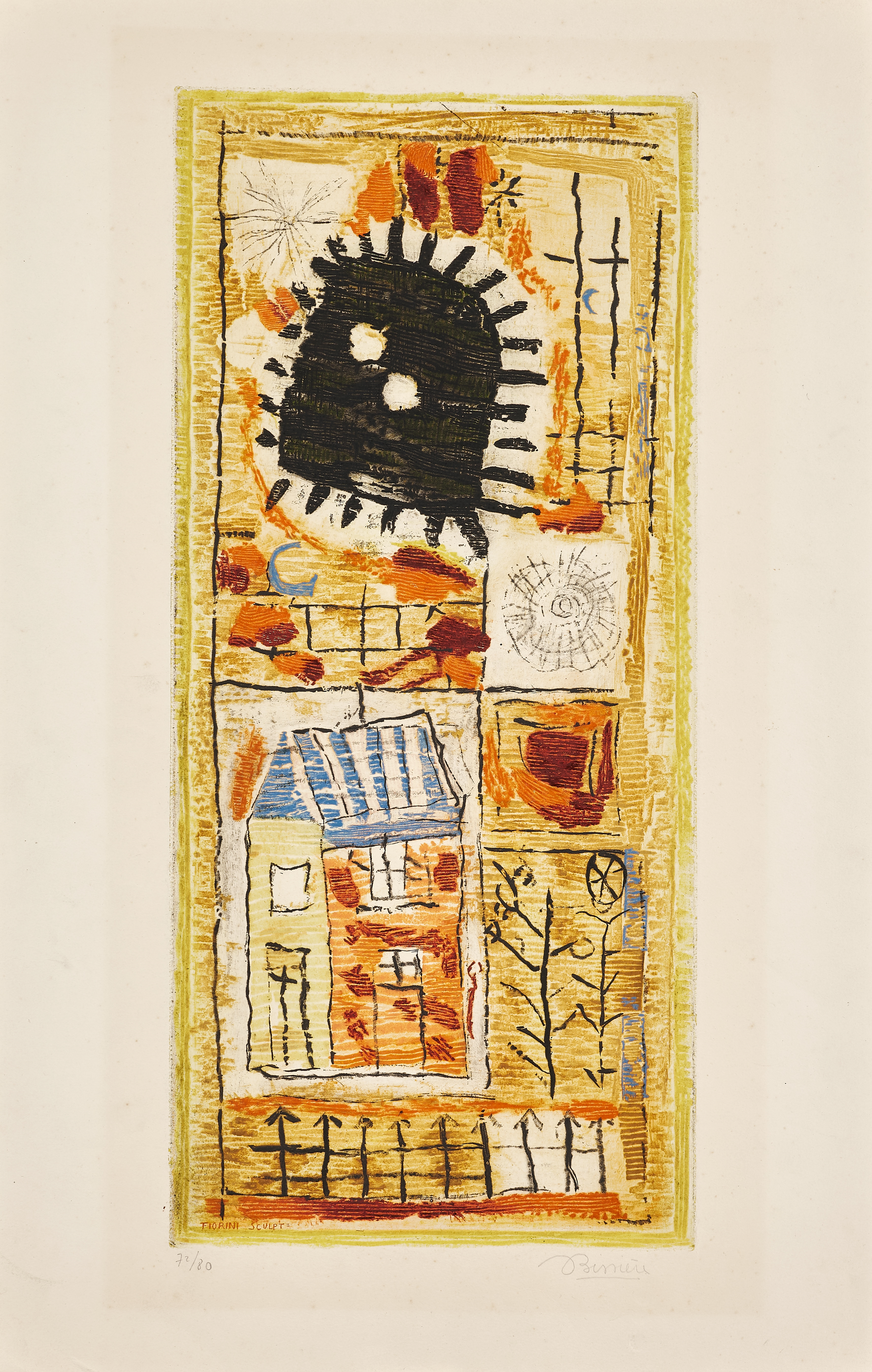 Artwork by Roger Bissière, Le Soleil Noir, Made of Linogravure En Couleur Sur Rives Filigrané