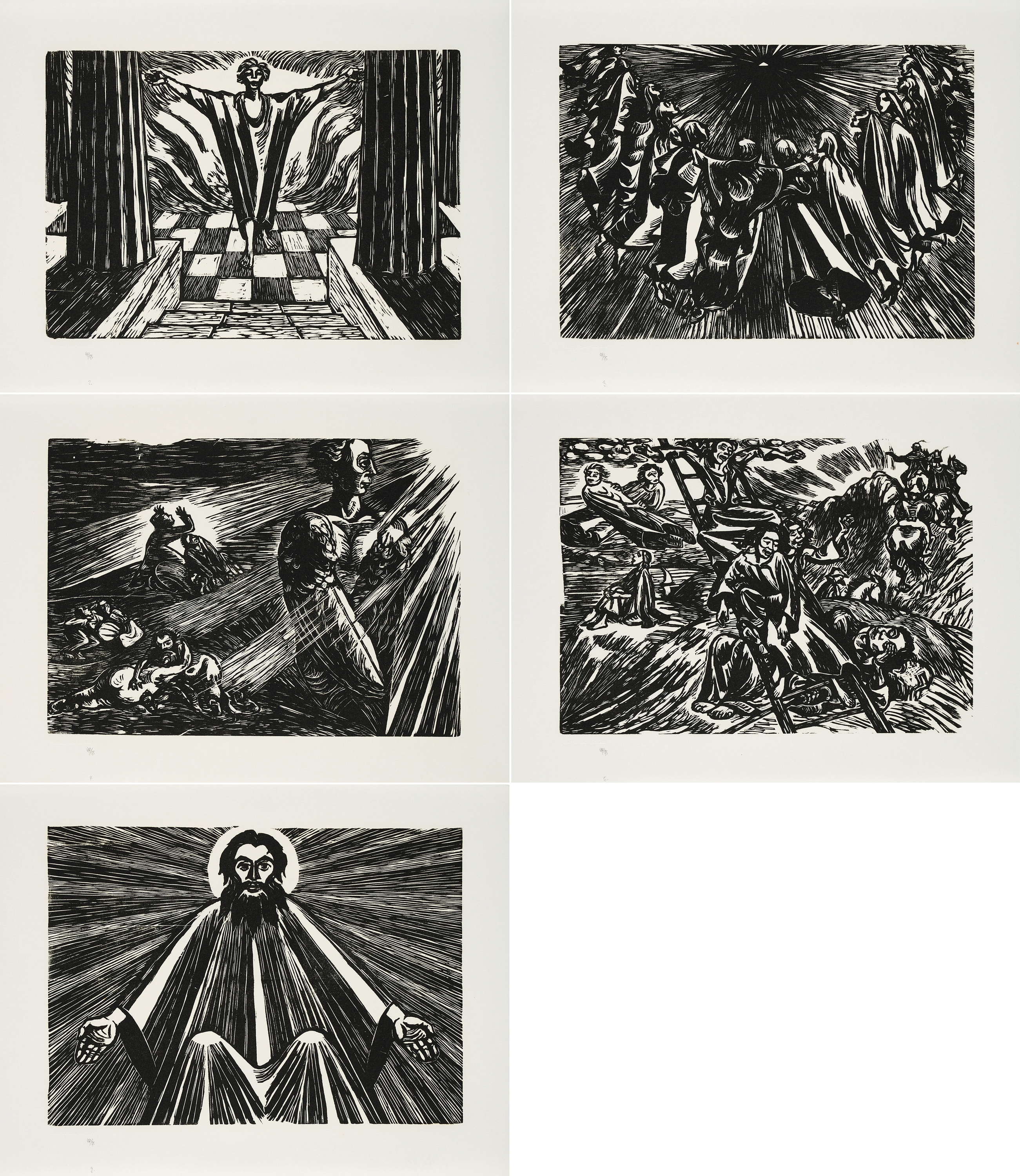 Artwork by Ernst Barlach, Mixed Lot of 5 Prints (From: An die Freude, Made of Woodcut On Japan