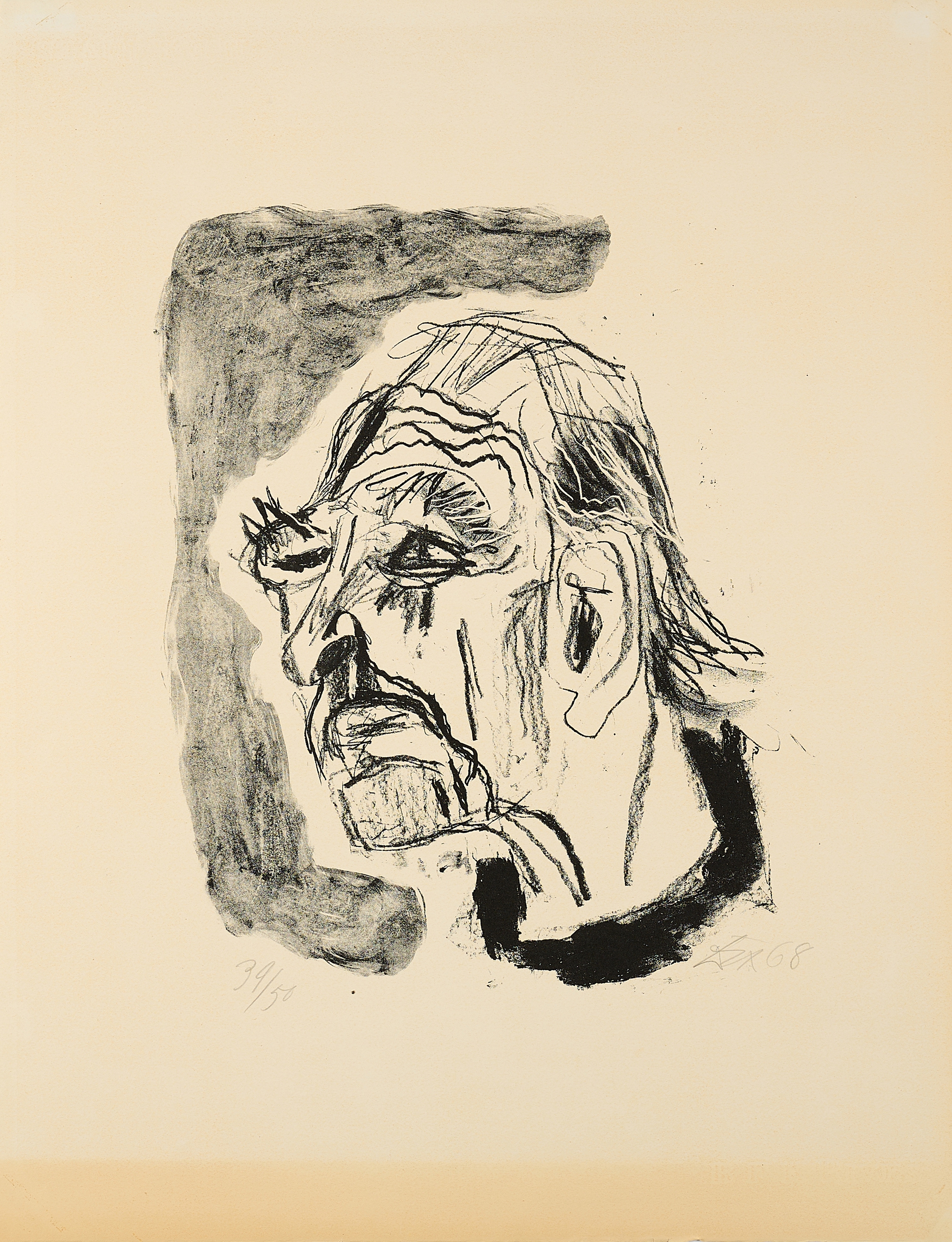 Artwork by Otto Dix, Selbstporträt (nach links, mit schwarzem Kragen, Made of Lithograph On Bfk Rives (Watermark)