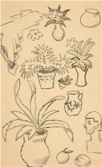 Studienblatt mit Blumentöpfen