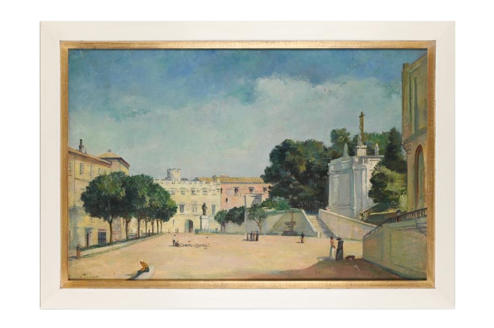 Artwork by Victor Tischler, City square in Southern-Europe, probably Avignon, Made of Oil On Canvas