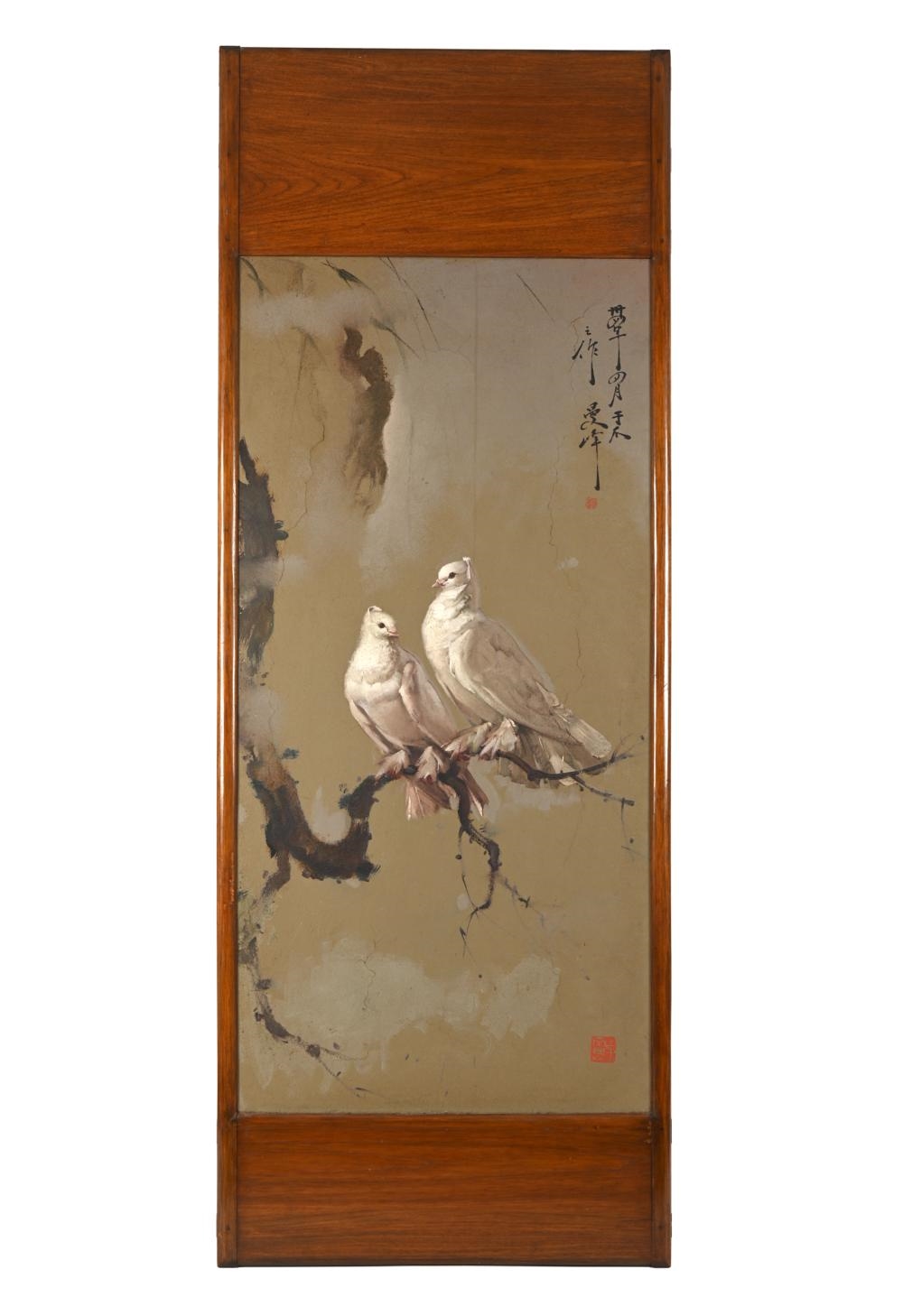 Artwork by Lee Man Fong, Doves, Made of Oil On Board